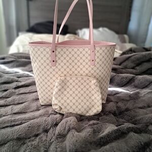 Elegant Pink and Cream Tote Bag Set